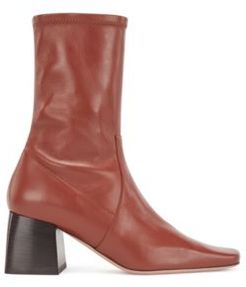 HUGO BOSS - Ankle Boots In Italian Leather With Block Heel - Brown