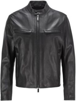 HUGO BOSS - Regular Fit Jacket In Nappa Leather With Zipped Cuffs - Black