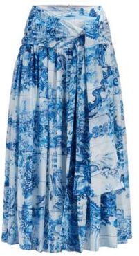 HUGO BOSS - Printed Silk Ruched Skirt With Tie Detail - Patterned
