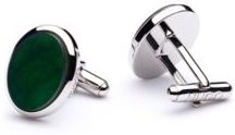 BOSS - Round Brass Cufflinks With Colored Insert - Dark Green