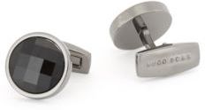 HUGO BOSS - Round Cufflinks With Multi Faceted Glass Insert - Black