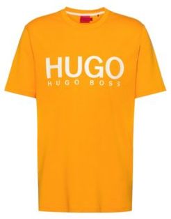 BOSS - Crew Neck T Shirt In Pure Cotton With Logo Print - Orange