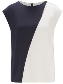 HUGO BOSS - Color Blocked Top In Stretch Silk With Cap Sleeves - Light Blue