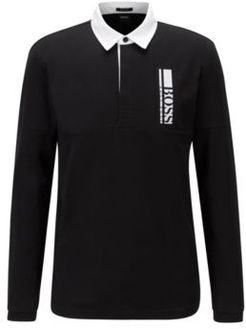 HUGO BOSS - Long Sleeved Polo Shirt With Logo Embroidery - Black