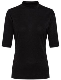 BOSS - Stand Collar T Shirt In Glitter Effect Stretch Jersey - Black