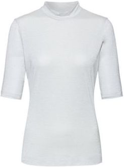 BOSS - Stand Collar T Shirt In Glitter Effect Stretch Jersey - White