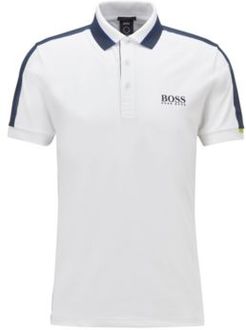 HUGO BOSS - Stretch Piqu Slim Fit Polo Shirt With Striped Collar - White