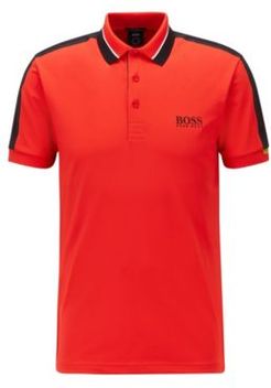 HUGO BOSS - Stretch Piqu Slim Fit Polo Shirt With Striped Collar - Red