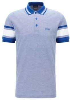 HUGO BOSS - Pima Cotton Polo Shirt With Sleeve Stripes - Blue