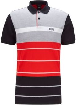 HUGO BOSS - Color Block Polo Shirt In Striped Oxford Cotton Piqu - Black