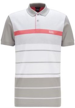 HUGO BOSS - Color Block Polo Shirt In Striped Oxford Cotton Piqu - Grey