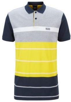 HUGO BOSS - Color Block Polo Shirt In Striped Oxford Cotton Piqu - Dark Blue