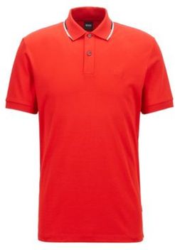 HUGO BOSS - Regular Fit Polo Shirt With Striped Collar - Red