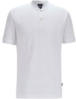 HUGO BOSS - Henley Collar Polo Shirt In Mercerized Cotton Piqu - White
