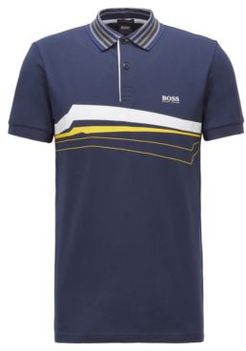 HUGO BOSS - Chest Print Polo Shirt In Slim Fit With S.Caf - Dark Blue