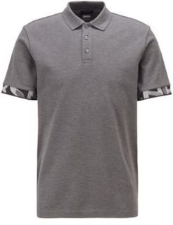 HUGO BOSS - Regular Fit Polo Shirt With Patterned Cuffs - Grey