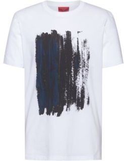BOSS - Abstract Print Slim Fit T Shirt In Cotton Jersey - White