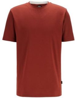 HUGO BOSS - Cotton Regular Fit T Shirt With Jacquard Stripe - Brown