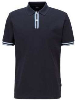 HUGO BOSS - Polo Shirt In Mercerized Cotton With Stripe Details - Dark Blue