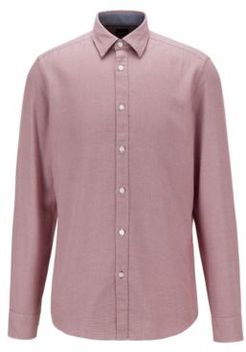 HUGO BOSS - Regular Fit Shirt In Structured Cotton Dobby - Red