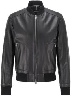 HUGO BOSS - Regular Fit Jacket In Nappa Leather With Ribbed Knitwear - Black