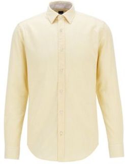 HUGO BOSS - Garment Washed Slim Fit Shirt In Patterned Dobby - Yellow