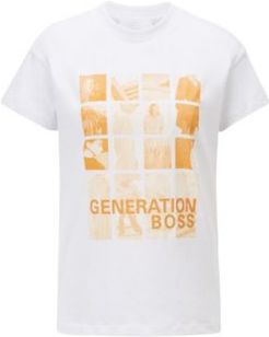 HUGO BOSS - Relaxed Fit T Shirt In Recot Cotton With Collection Themed Print - White