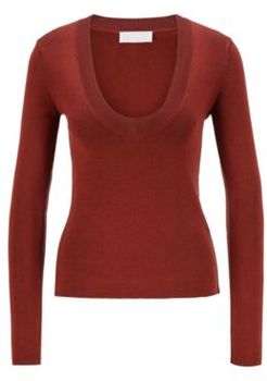 HUGO BOSS - Scoop Neck Sweater In Silk Blend Yarn - Brown