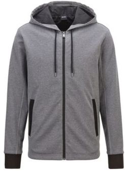 HUGO BOSS - Zip Through Hooded Sweatshirt In Knitted Jacquard - Silver