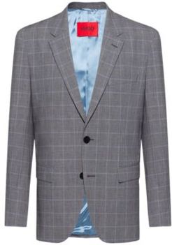 BOSS - Regular Fit Jacket In Checked Stretch Cotton - Grey