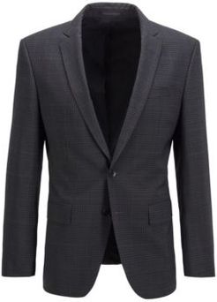 HUGO BOSS - Slim Fit Jacket In Plain Check Stretch Fabric - Grey