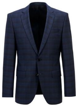 HUGO BOSS - Slim Fit Jacket In A Checked Wool Blend - Light Blue