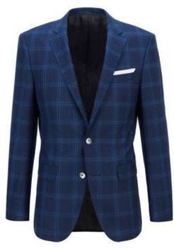 HUGO BOSS - Slim Fit Jacket In Checked Virgin Wool - Light Blue