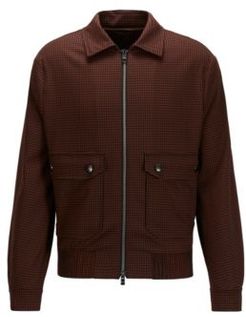 HUGO BOSS - Slim Fit Jacket In Checked Stretch Wool - Brown