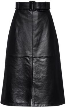 BOSS - A Line Midi Skirt In Leather With Belted Waist - Black