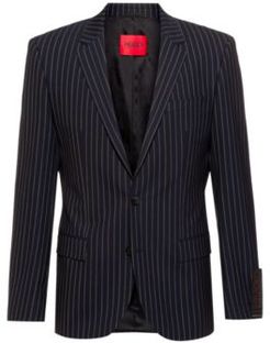 BOSS - Pinstripe Slim Fit Jacket In Super Flex Tropical Wool - Dark Blue