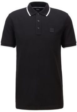 HUGO BOSS - Logo Patch Polo Shirt In Cotton Blend Piqu - Black