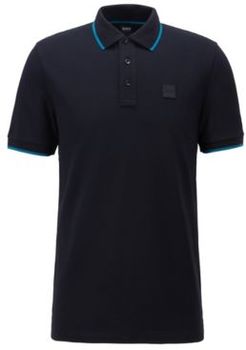 HUGO BOSS - Logo Patch Polo Shirt In Cotton Blend Piqu - Dark Blue