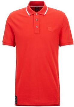 HUGO BOSS - Logo Patch Polo Shirt In Cotton Blend Piqu - Red