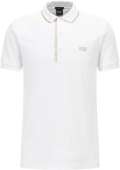 HUGO BOSS - Slim Fit Polo Shirt In Oxford Cotton Piqu With Logo Tape Placket - White