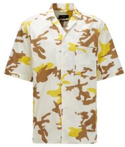 HUGO BOSS - Camouflage Print Relaxed Fit Shirt In Italian Cotton Poplin - Yellow
