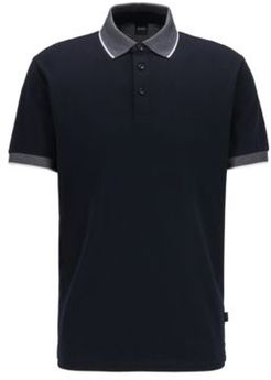 HUGO BOSS - Cotton Polo Shirt With Embroidered Logo Collar - Dark Blue