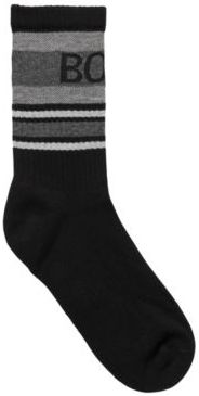 HUGO BOSS - Quarter Length Cotton Blend Socks With Statement Logo - Black