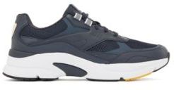 HUGO BOSS - Running Trainers With Leather And Open Mesh - Dark Blue