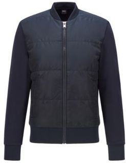 HUGO BOSS - French Terry Zip Through Sweatshirt With Quilted Front Panel - Dark Blue