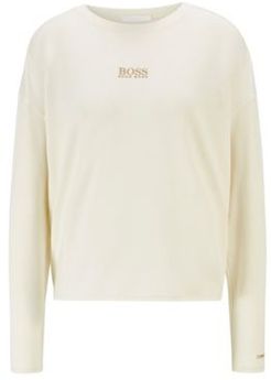 HUGO BOSS - Relaxed Fit Sweatshirt In Lightweight Terry With Logo Detail - White