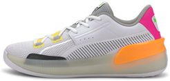 Clyde Hardwood Retro Fantasy Basketball Shoes in White/Orange Pop, Size 12