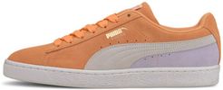 Suede Classic Sneakers in Cantaloupe/White/Purple, Size 7.5