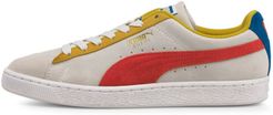 Suede Classic Sneakers in White/Super Lemon/Red, Size 10.5