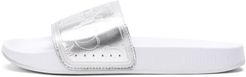x emoji® Leadcat Silver Slides JR in White/Silver, Size 5